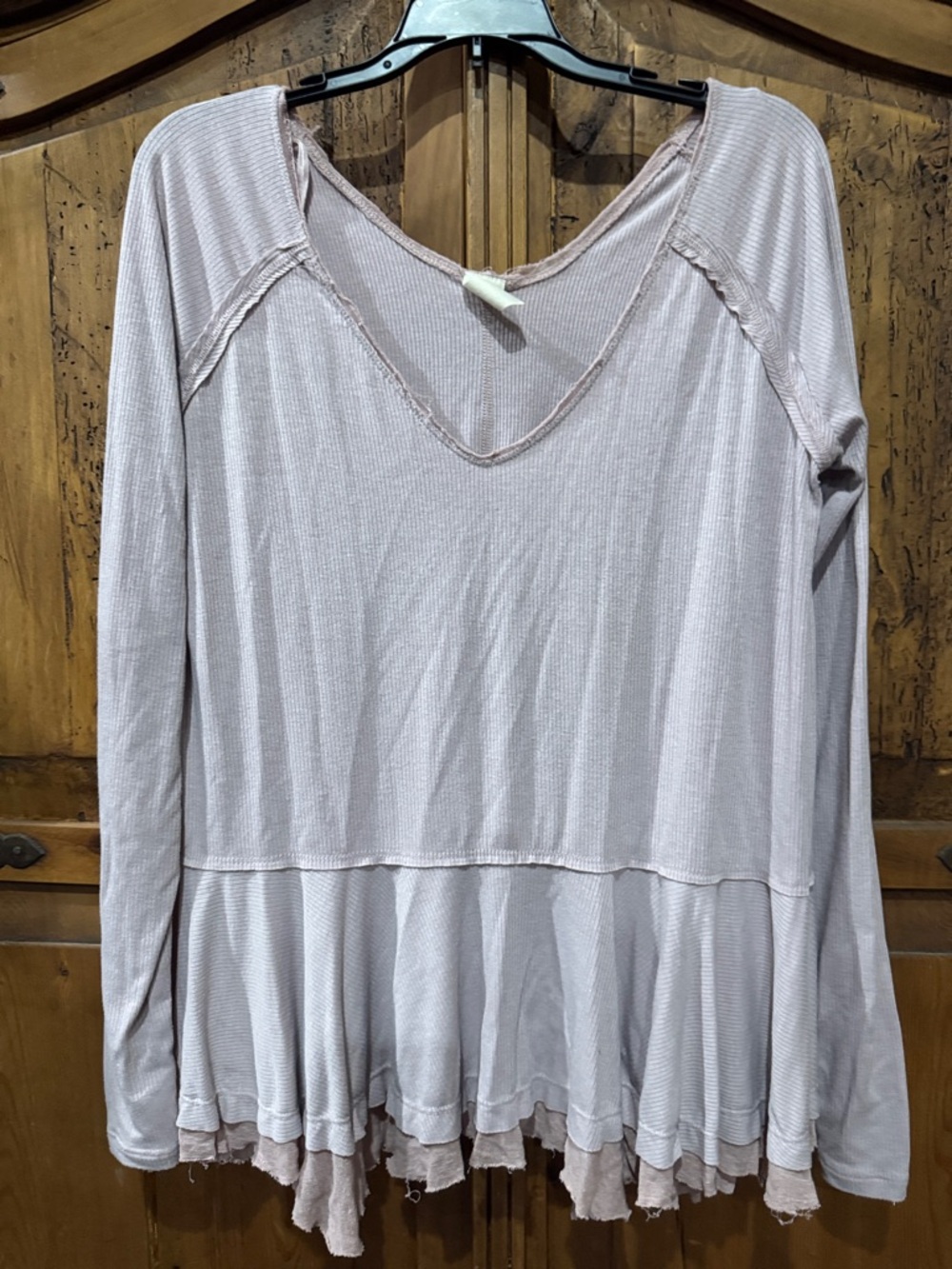 Women’s Light Mauve Long-Sleeve Ruffle Hem Top